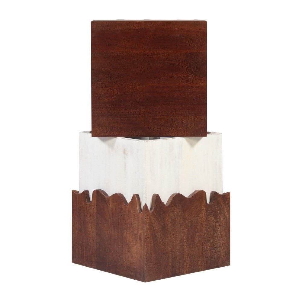 Allen 21 Inch Wooden End Table with Square Top and Dripping Abstract Design Brown and Off White By The Urban Port UPT-270550