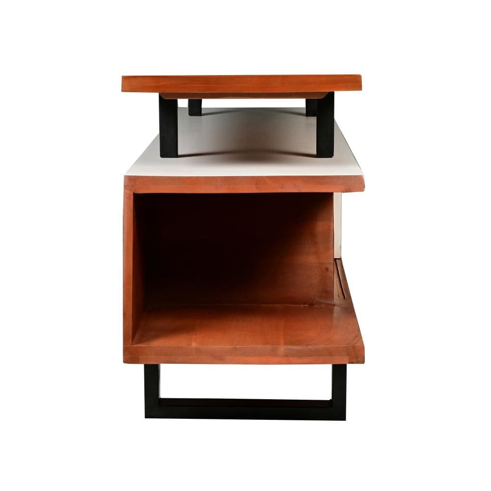 62 Inch Kate Acacia Wood TV Cabinet with Staggered 3 Tier Design and Sled Base Brown and Black By The Urban Port UPT-270552
