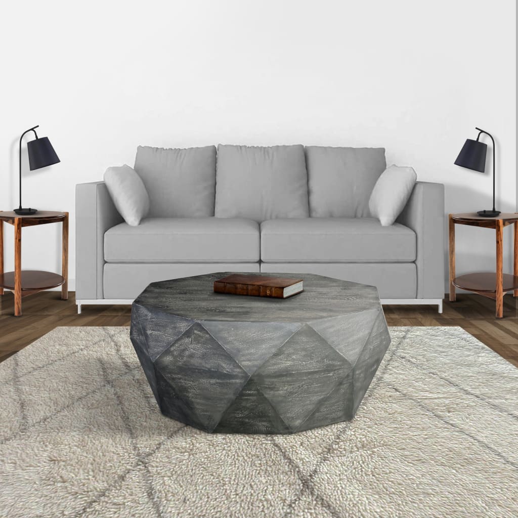 Ashton 34 inch Coffee Table with Diamond facet - Wooden Frame, Gray By The Urban Port