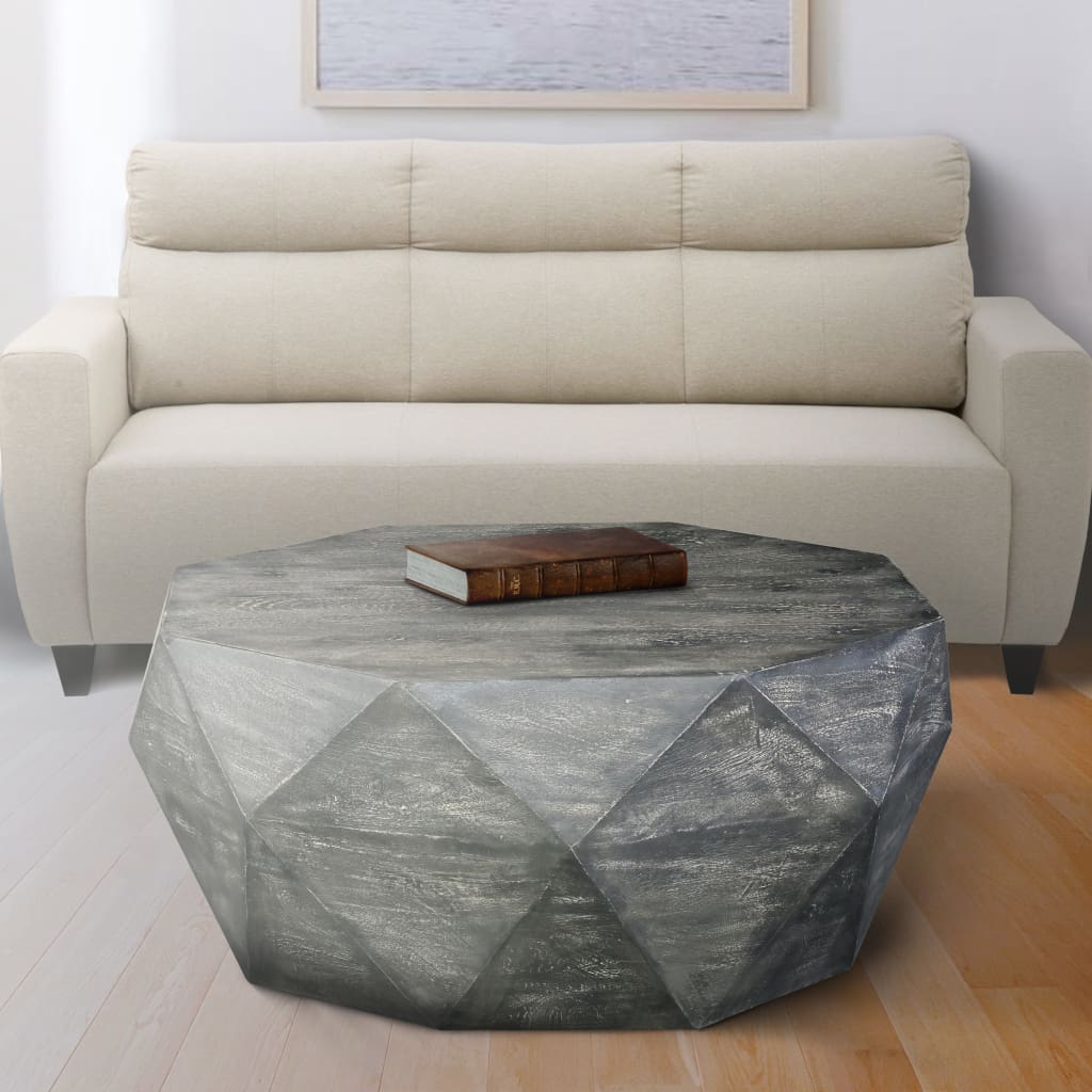 Ashton 34 inch Coffee Table with Diamond facet - Wooden Frame, Gray By The Urban Port