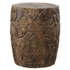 14 Inch Round End Table with Damask Carved Pattern and Wooden Frame Walnut Brown By The Urban Port UPT-270559