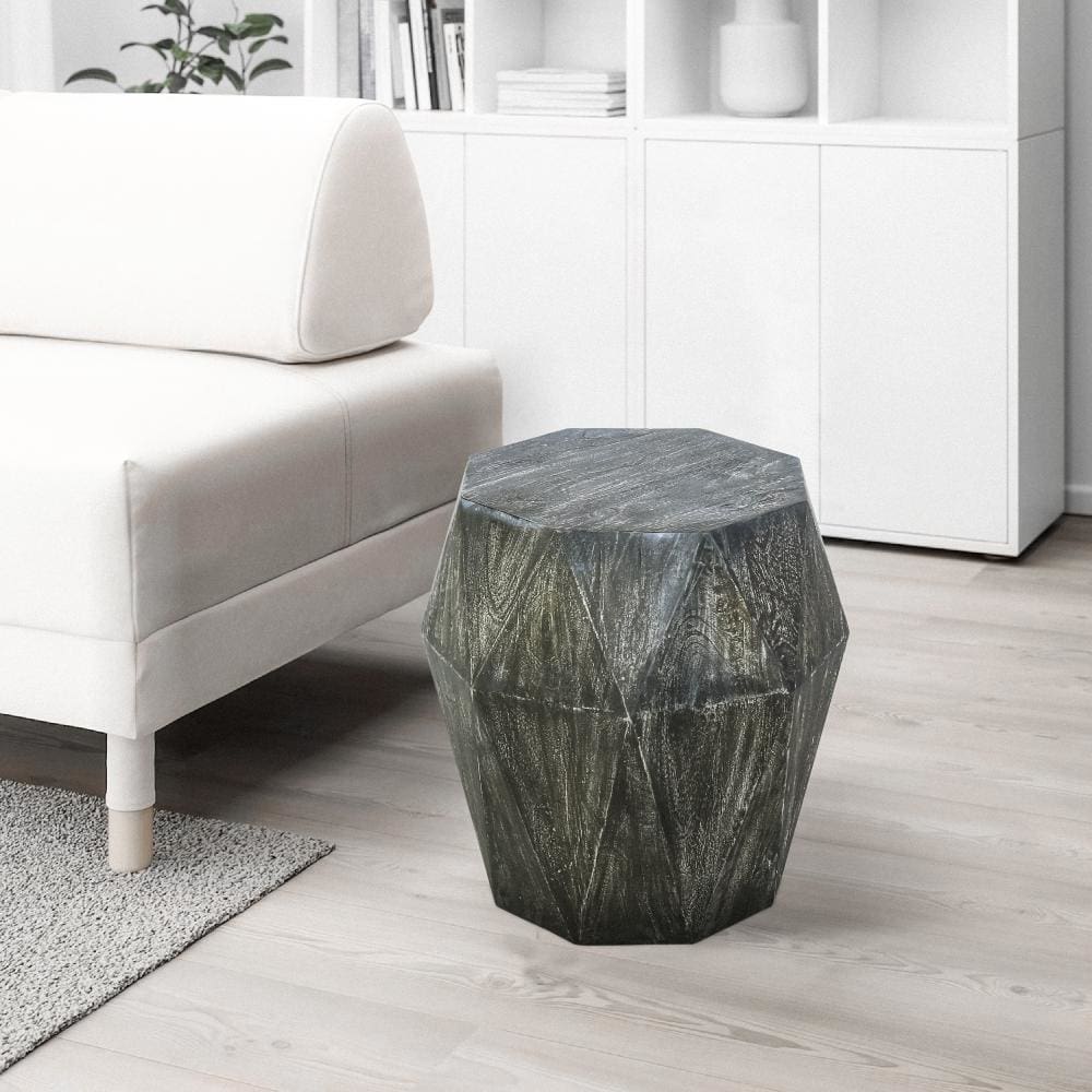 Ashton Faceted End Table with Diamond Pattern and Wooden Frame, Gray By The Urban Port