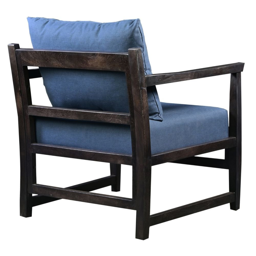 Malibu 27 Inch Handcrafted Mango Wood Accent Chair Fabric Pillow Back Open Frame Blue Black By The Urban Port UPT-270563