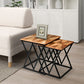 Madeline 25, 23 Inch Square 2 Piece Nesting End Table Set, Wood Top, Iron Frame, Brown and Black By The Urban Port