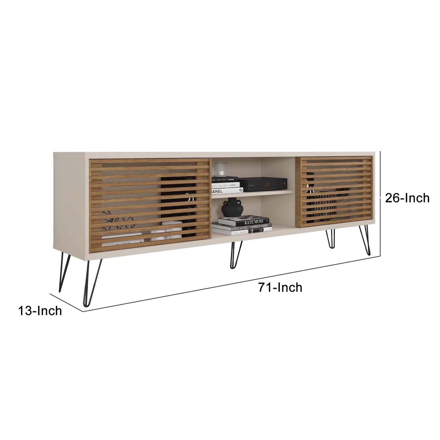 71 Inch Arthur Wooden TV Stand with 2 Slatted Sliding Doors By The Urban Port UPT-271300