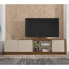 76.77 Inch Wooden TV Stand with 3 Doors and Grain Details, Brown and Off White By The Urban Port