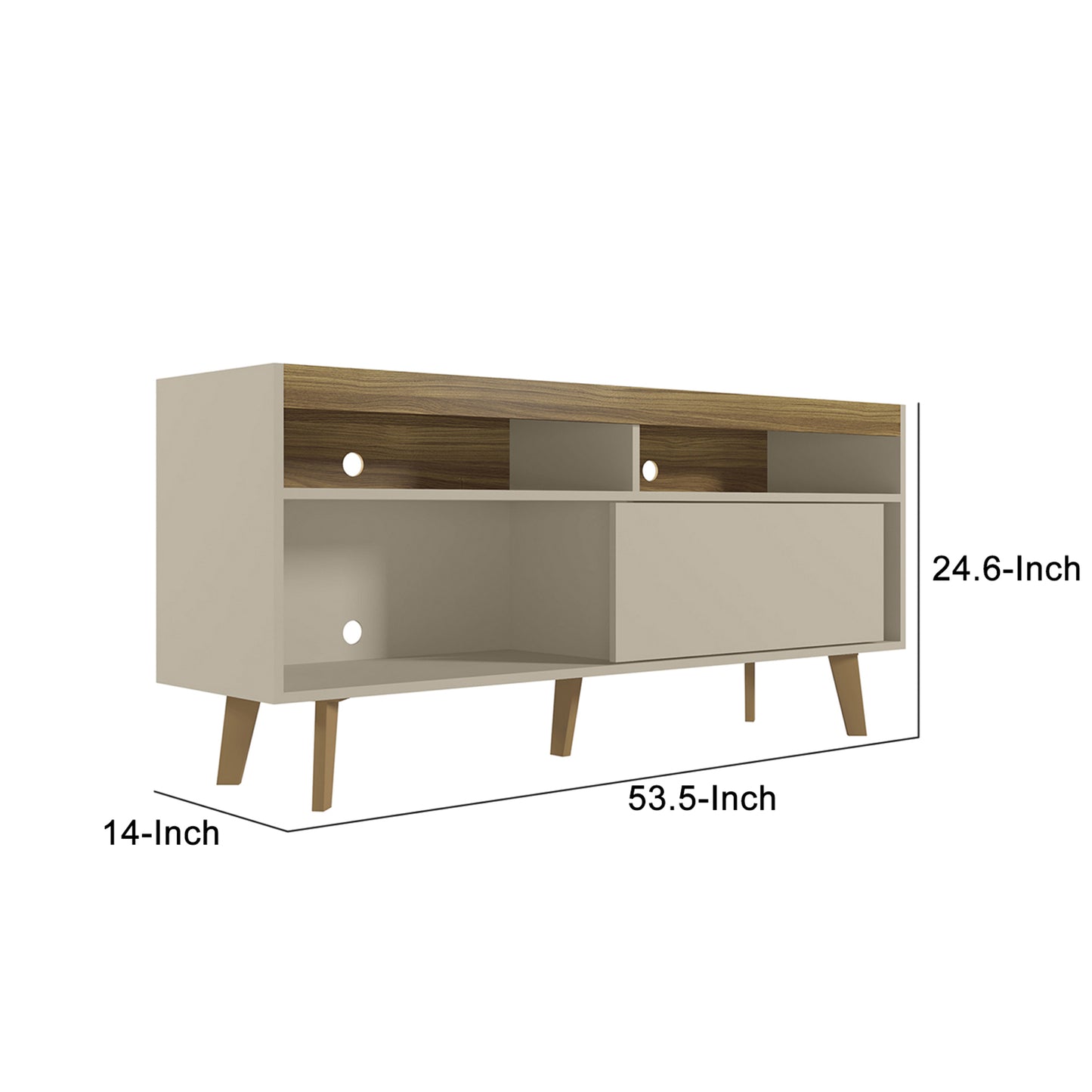 54 Inch Wooden TV Stand with 1 Sliding Door and 3 Compartments Brown and Off White By The Urban Port UPT-271304