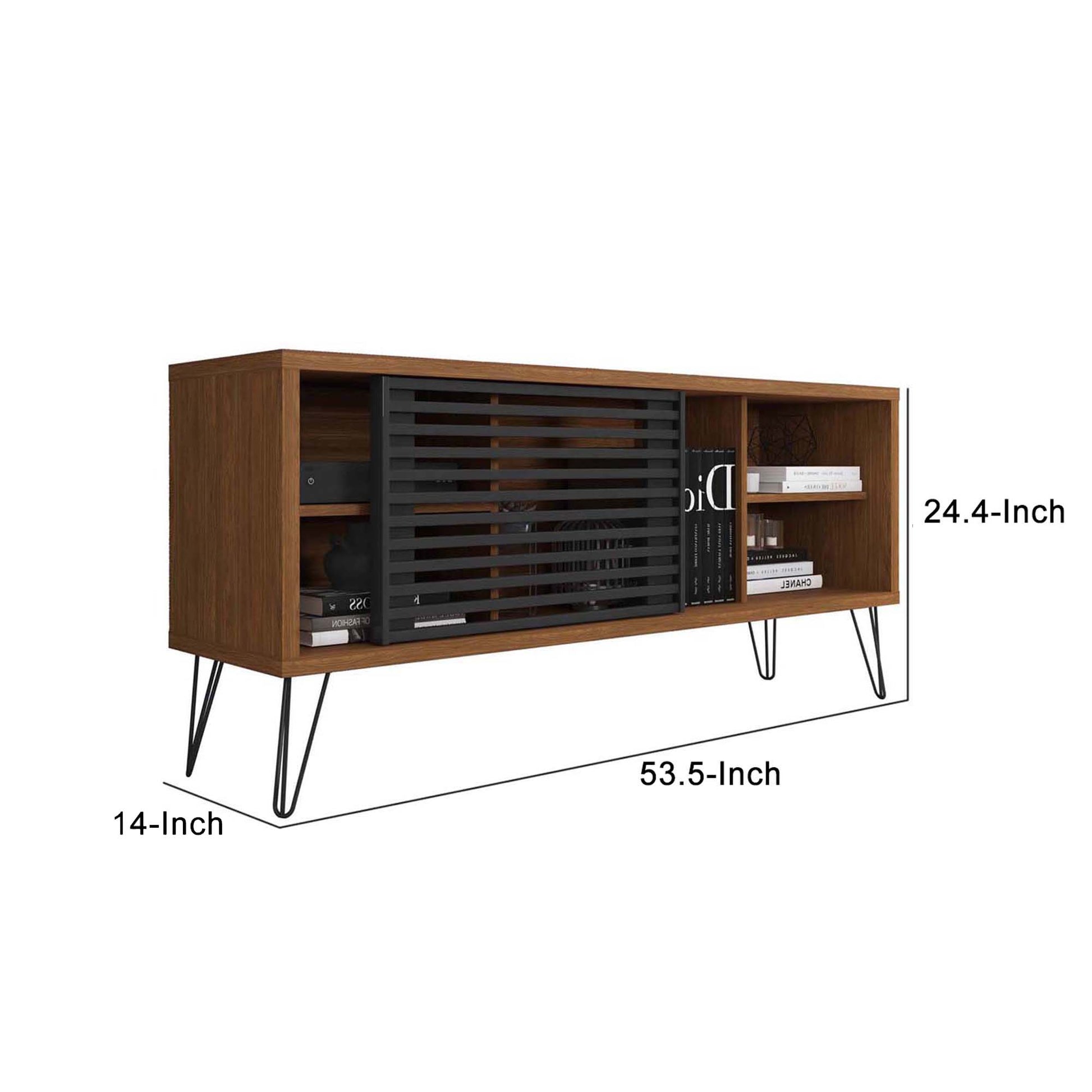 Arthur 54 Inch Wooden TV Stand with 1 Sliding Door Walnut Brown and Black By The Urban Port UPT-271305