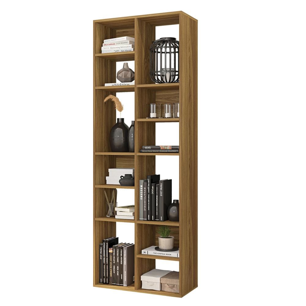 Valerie 70 Inch Wooden Bookcase with 10 Shelves and Grains Honey Brown By The Urban Port UPT-271308