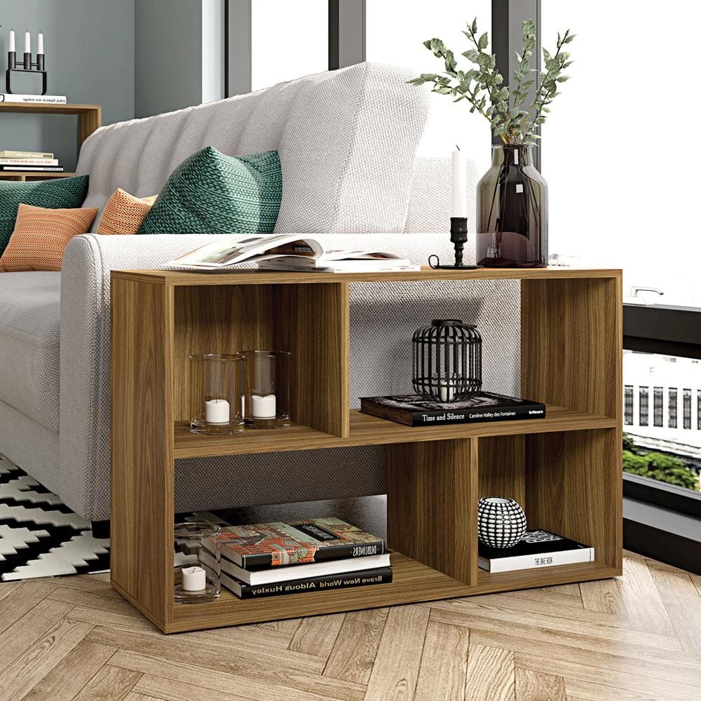 Valerie 23 Inch Wooden Bookcase with 4 Compartments and Grains, Honey Brown By The Urban Port