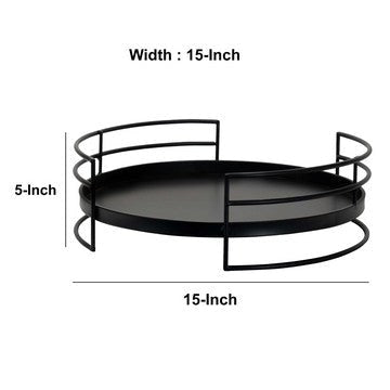 15 Inch Industrial Round Server Tray with Handle Black Iron Frame By The Urban Port UPT-271318