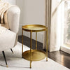 Vica 20 Inch High Round Side End Table with 2 Tier Iron Frame, Matte Gold By The Urban Port