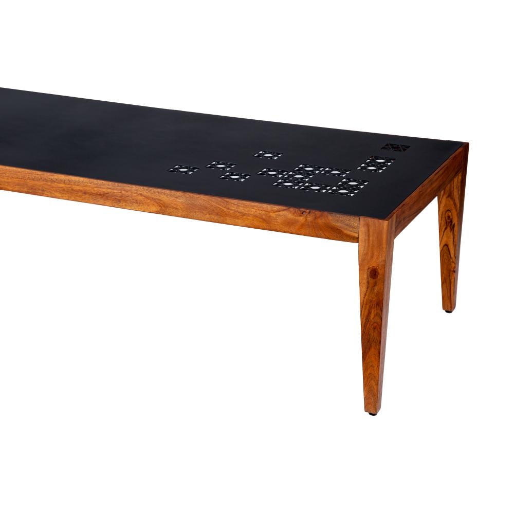 Alba 47 Inch Rectangular Metal Top Coffee Table with Laser Cut Design Black and Brown By The Urban Port UPT-272003