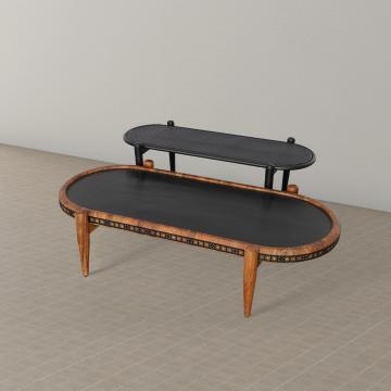 50 39 Inch 2 Piece Oval Acacia Wood and Metal Nesting Coffee Table Set Brown and Black By The Urban Port UPT-272007