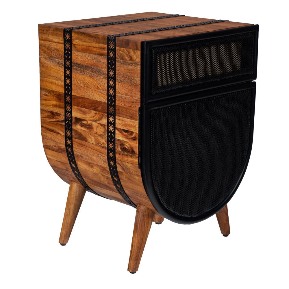24 Inch Acacia Wood Accent Cabinet Chest with 1 Mesh Drawer and 1 Door Brown and Black By The Urban Port UPT-272008