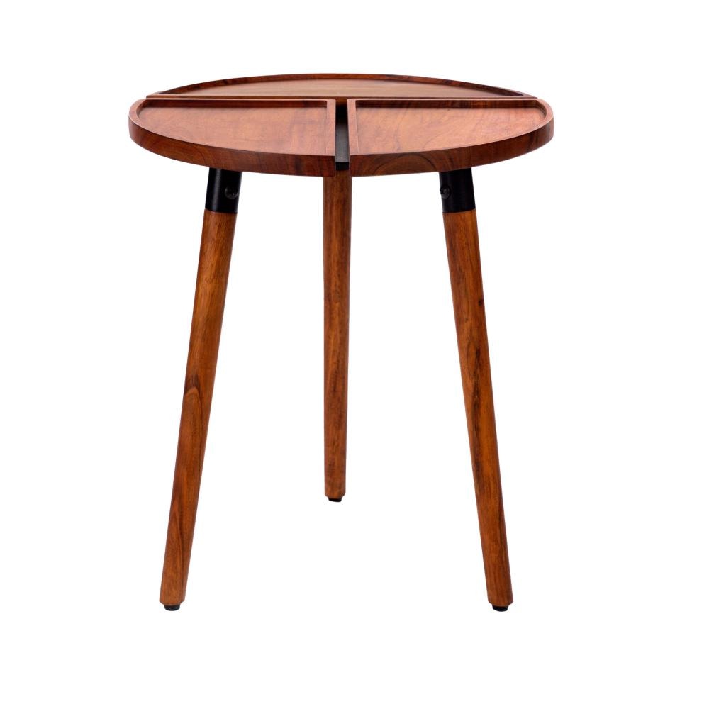 18 Inch Round Acacia Wood Side Accent End Table with 3 Tabletop Sections Warm Brown By The Urban Port UPT-272009