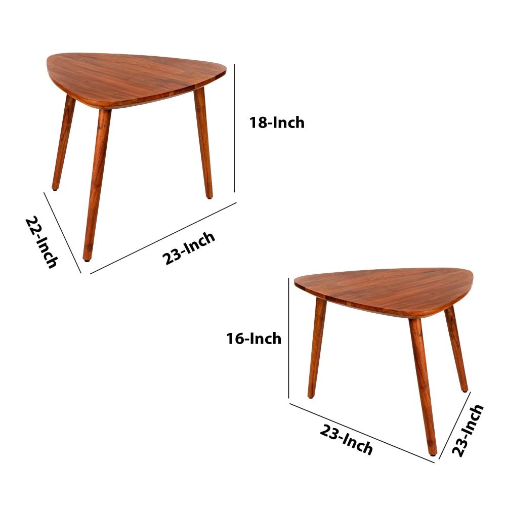 18,16 Inch 2 Piece Grain Guitar Pick Style Nesting Side Table Set Acacia Wood Brown By The Urban Port UPT-272010
