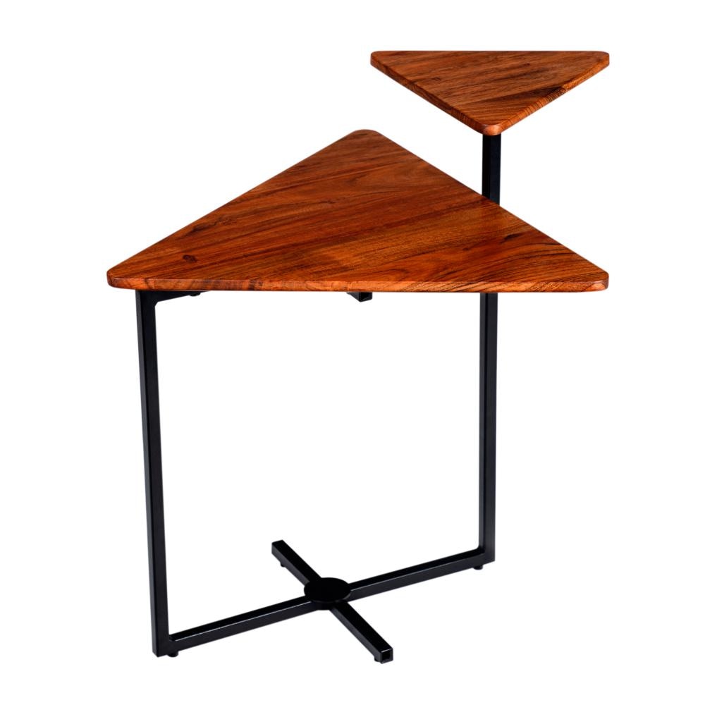 Geo Collection 21 Inch Triangular Acacia Wood Accent End Table with 2 Tier Tabletops Brown Black By The Urban Port UPT-272011