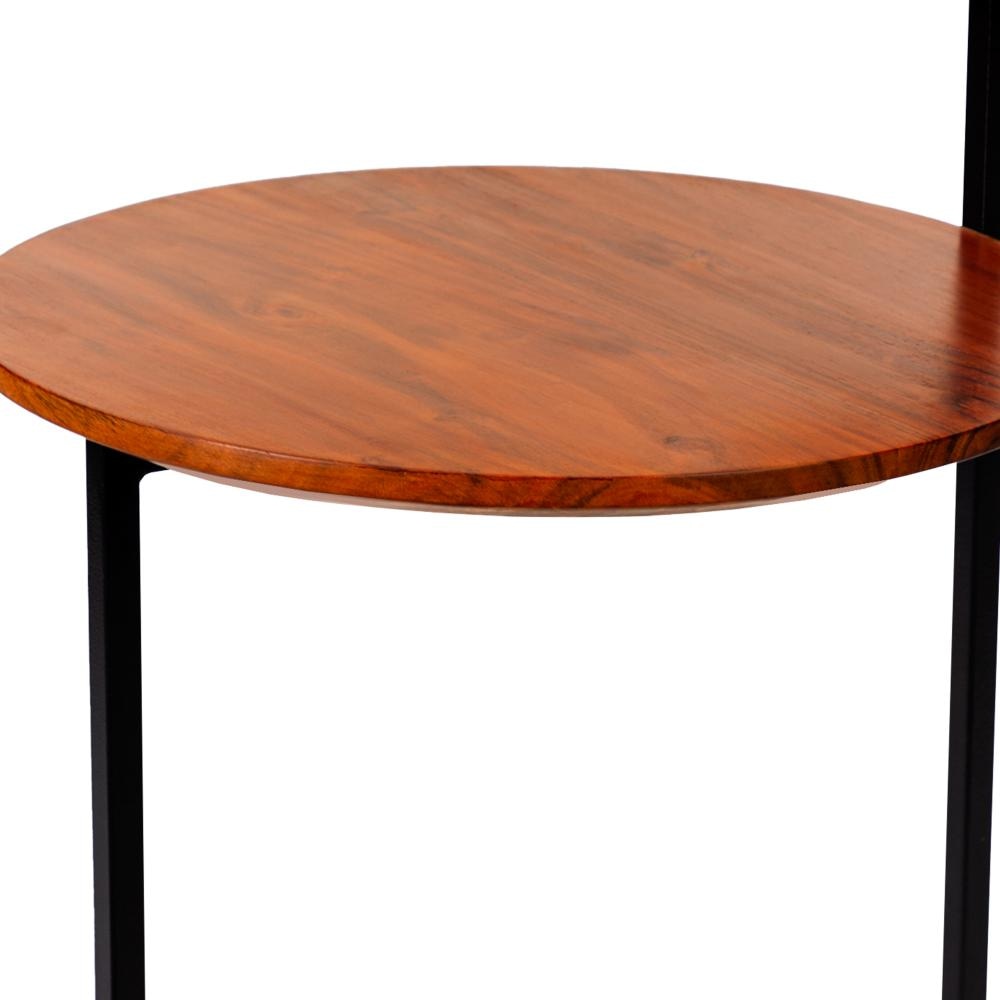 Geo Collection 21 Inch Round Acacia Wood Accent End Table with 2 Tier Tabletops Brown Black By The Urban Port UPT-272012