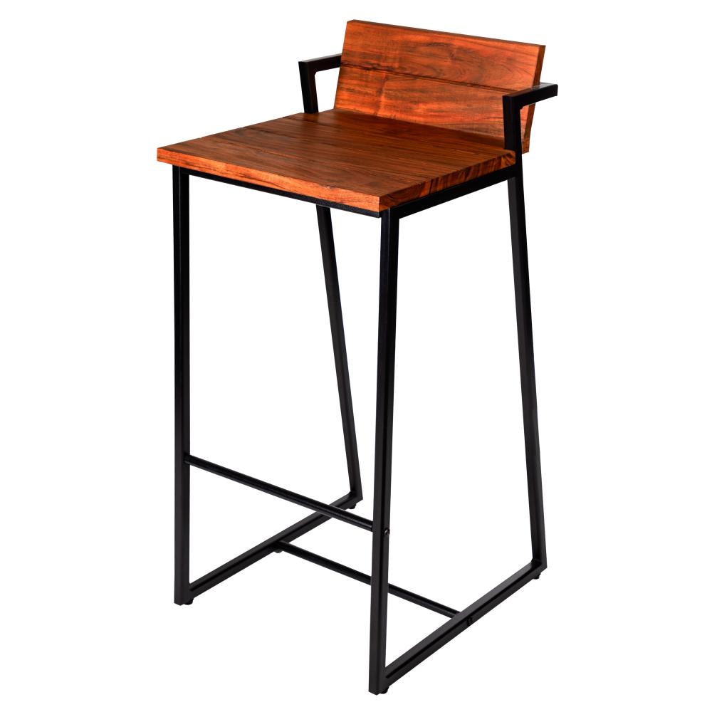 35 Inch Industrial Style Acacia Wood Barstool with Metal Frame Brown and Black By The Urban Port UPT-272013
