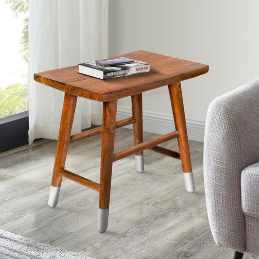 18 Inch Rectangular Acacia Wooden Side Table with Angled Legs, Warm Brown By The Urban Port