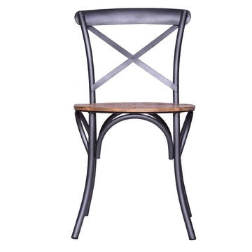 19 Inch Industrial Dining Accent Chair with Mango Wood Seat Open X Iron Backrest Metallic Gray Brown By The Urban Port UPT-272523