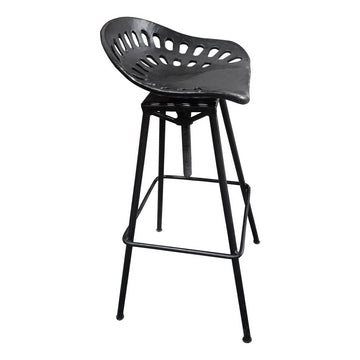 38 Inch Industrial Metal Barstool with Footrest Swivel Adjustable Seat Height Angled Legs Black By The Urban Port UPT-272524