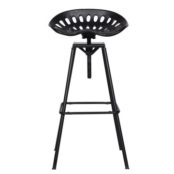 38 Inch Industrial Metal Barstool with Footrest, Swivel, Adjustable Seat Height, Angled Legs, Black By The Urban Port