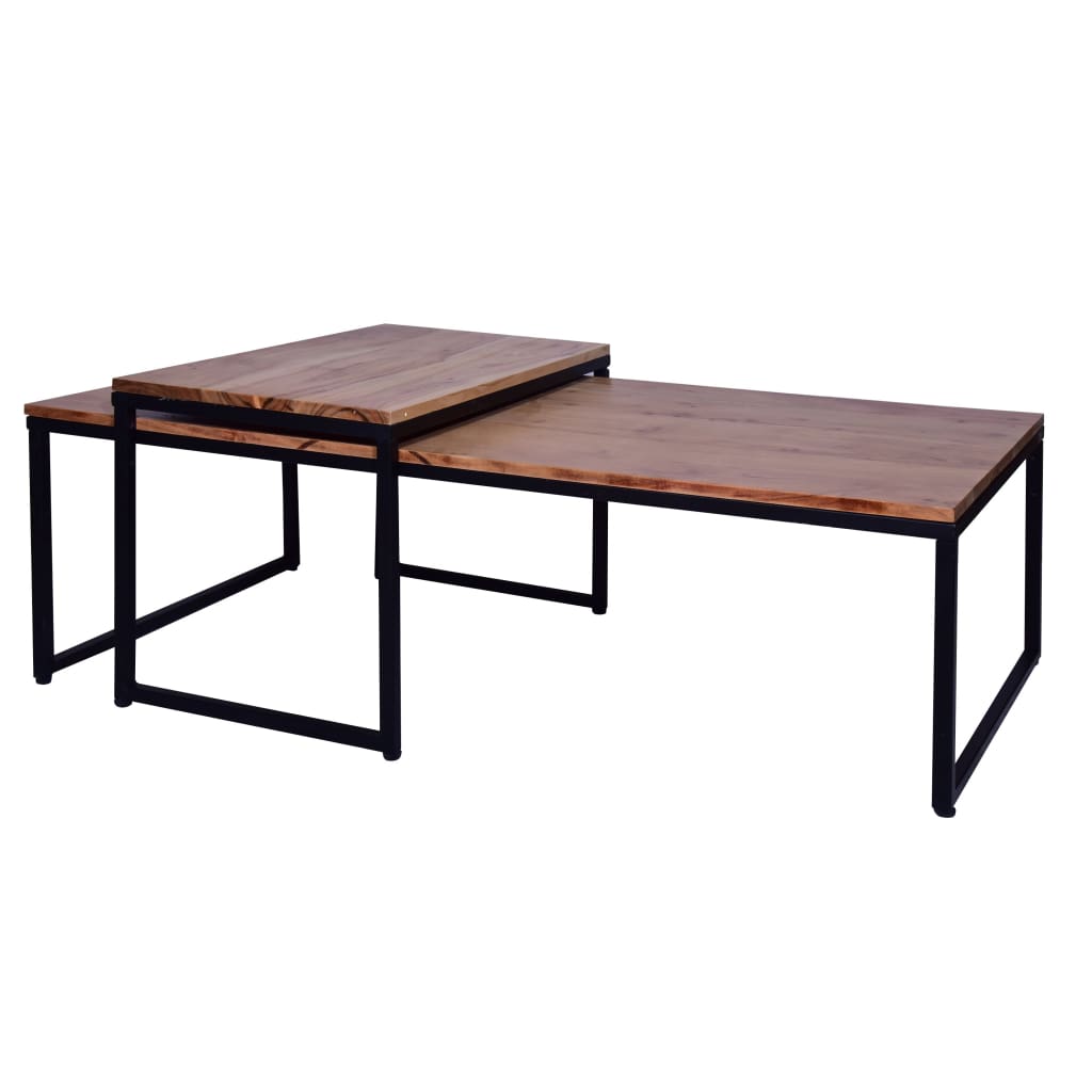 48, 27 Inch 2 Piece Rectangular Wood Nesting Coffee and End Table Set, Sled Metal Base, Brown, Black By The Urban Port