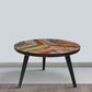 17 Inch Industrial Side Table Reclaimed Wood Round Multi Tone Top Iron Trim Brown Black By The Urban Port UPT-272533