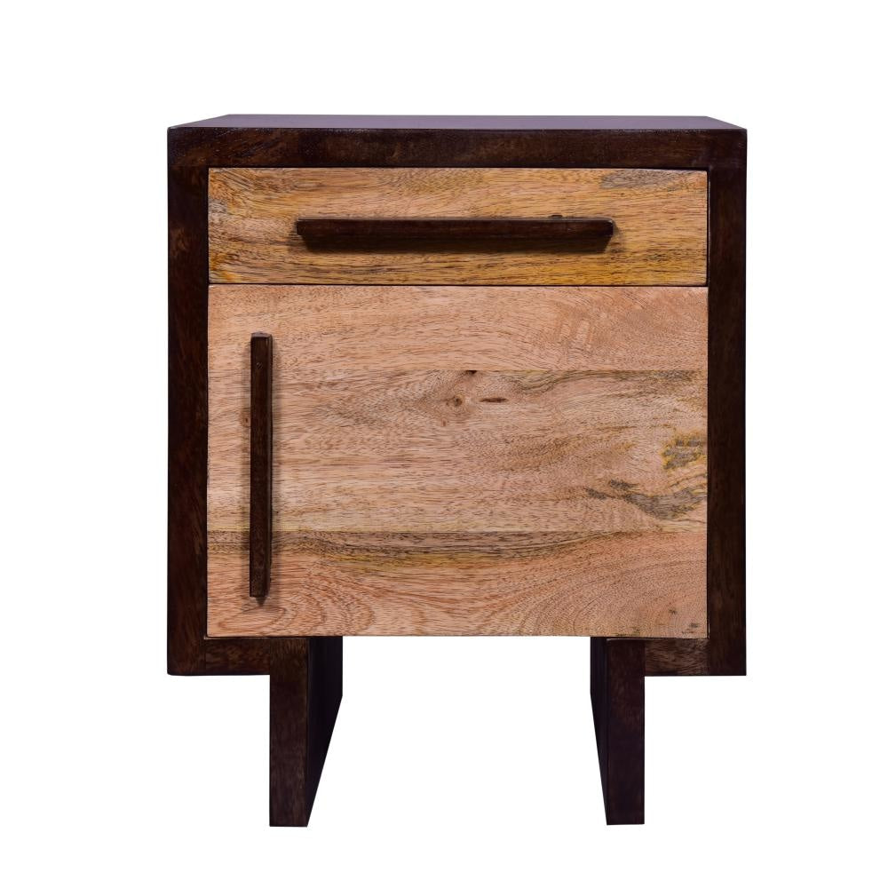 18.5 Inch Single Modern Contemporary Style Mango Wood Nightstand Side Table with 1 Drawer and Door Cafe and Natural Brown By The Urban Port