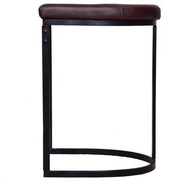26 Inch Counter Height Stool with Vegan Faux Leather Upholstery Black Iron Frame Dark Brown By The Urban Port UPT-272546