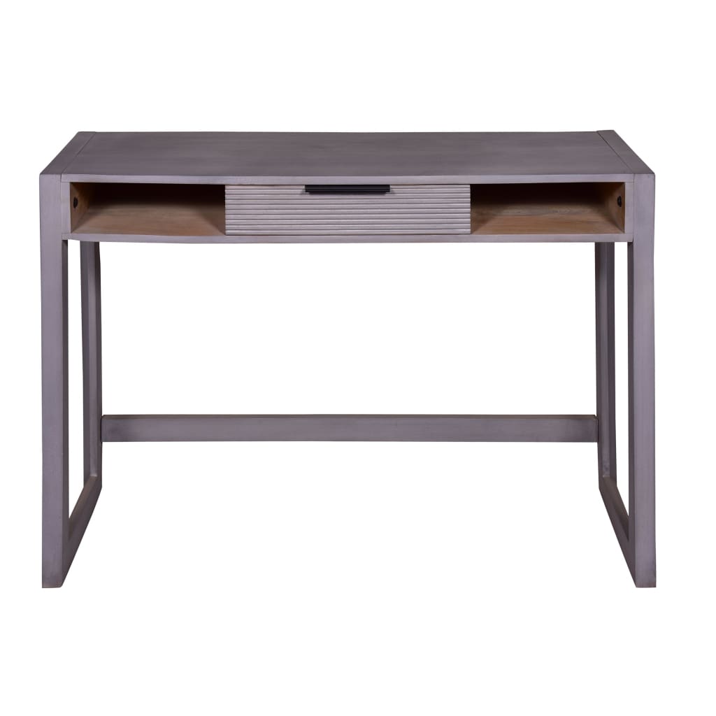44 Inch Minimalist Single Drawer, Mago Wood, Entryway Console Table Desk, Textured Groove Lines, Gray By The Urban Port