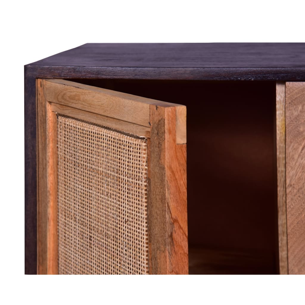 42 Inch Mango Wood Armoire Storage Cabinet 2 Cane Rattan Woven Doors 1 Drawer Brown Black By The Urban Port UPT-272551