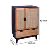 42 Inch Mango Wood Armoire Storage Cabinet 2 Cane Rattan Woven Doors 1 Drawer Brown Black By The Urban Port UPT-272551