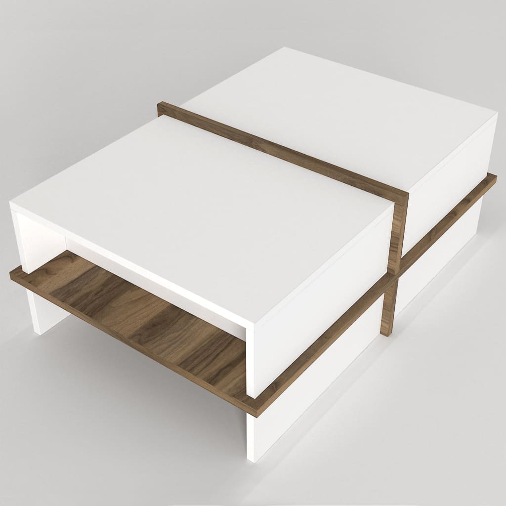 Belle 35 Inch Modern Wood Rectangular Coffee Table with Side Shelf White and Brown By The Urban Port UPT-272753