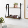 Joel 18 Inch Rectangular 2 Tier Wood Floating Wall Mount Shelf with Metal Frame, Brown and Black By The Urban Port