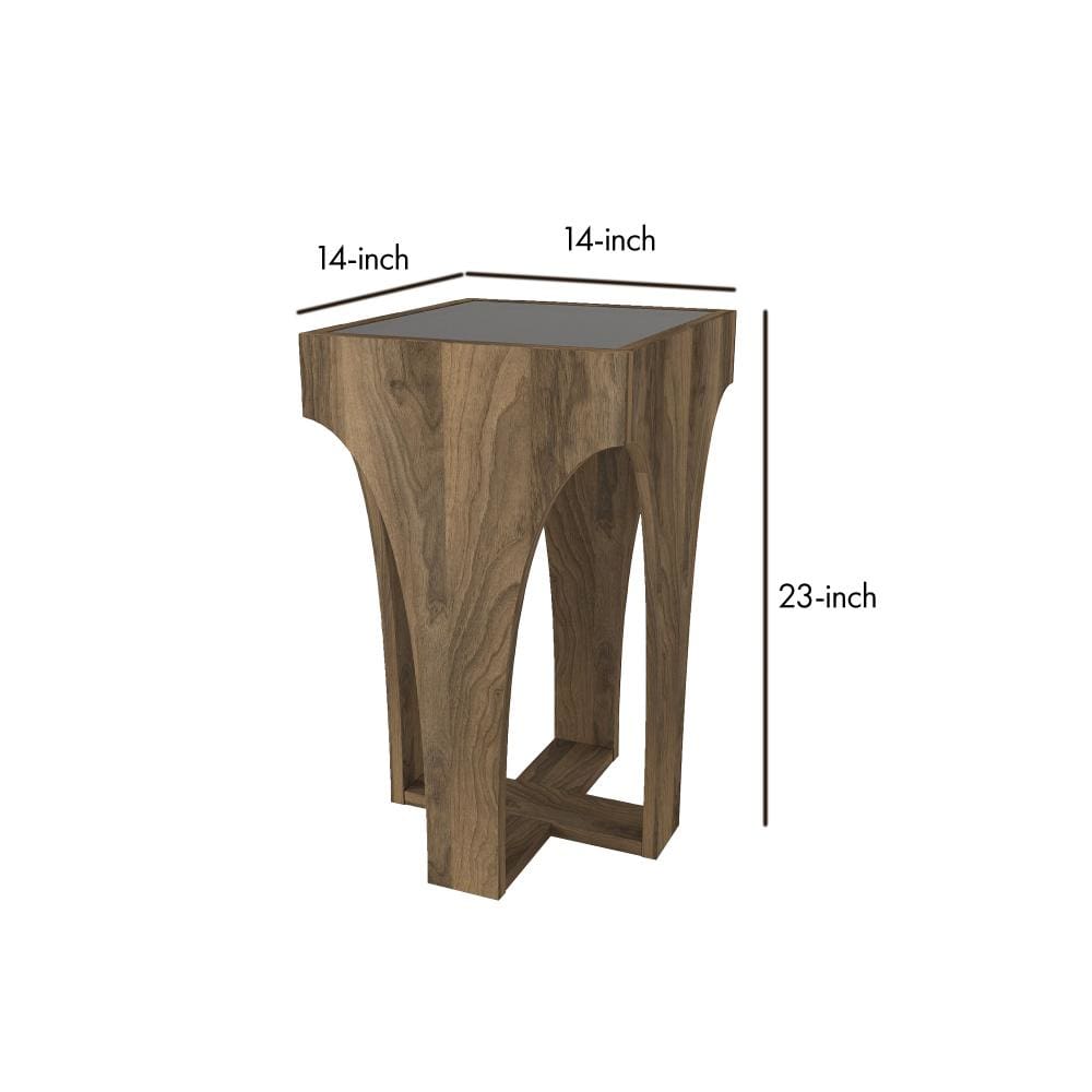 23 Inch Rectangular Glass Top Side Table Chiseled Arch Panel Legs Walnut Smokey Black By The Urban Port UPT-272761