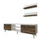 59 Inch Wood TV Console Entertainment Center 2 Drop Down Doors 2 Wall Shelves Walnut White By The Urban Port UPT-272762