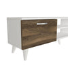 59 Inch Wood TV Console Entertainment Center 2 Drop Down Doors 2 Wall Shelves Walnut White By The Urban Port UPT-272762