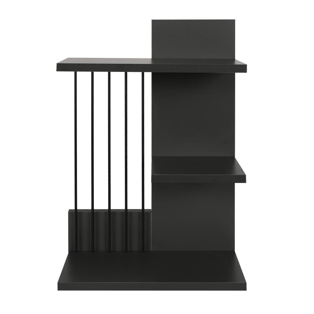 16 Inch 3 Tier Rectangular Wood Floating Wall Mount Shelf with Vertical Bars Accent Charcoal Gray By The Urban Port UPT-272767