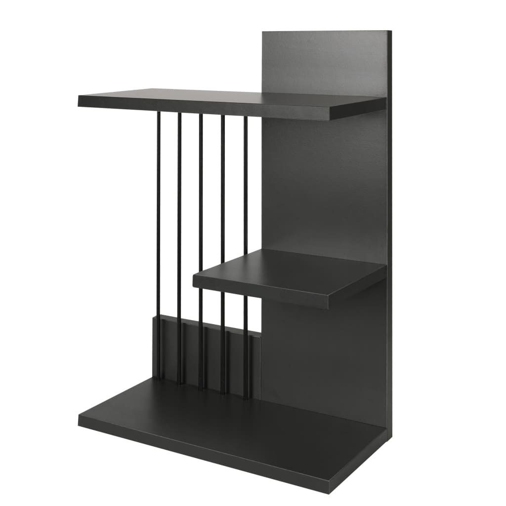 16 Inch 3 Tier Rectangular Wood Floating Wall Mount Shelf with Vertical Bars Accent, Charcoal Gray By The Urban Port