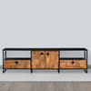 71 Inch Industrial Wooden TV Stand Media Entertainment Center 4 Doors 2 Open Compartments Metal Frame Brown Black By The Urban Port 