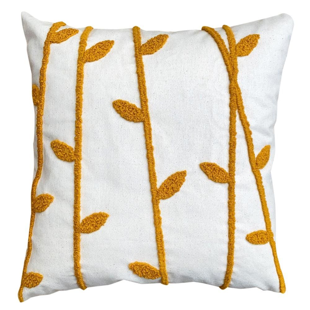 17 x 17 Inch 2 Piece Square Cotton Accent Throw Pillow Set Leaf Embroidery White Green Yellow By The Urban Port UPT-272775