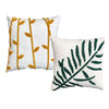 17 x 17 Inch 2 Piece Square Cotton Accent Throw Pillow Set, Leaf Embroidery, White, Green, Yellow By The Urban Port