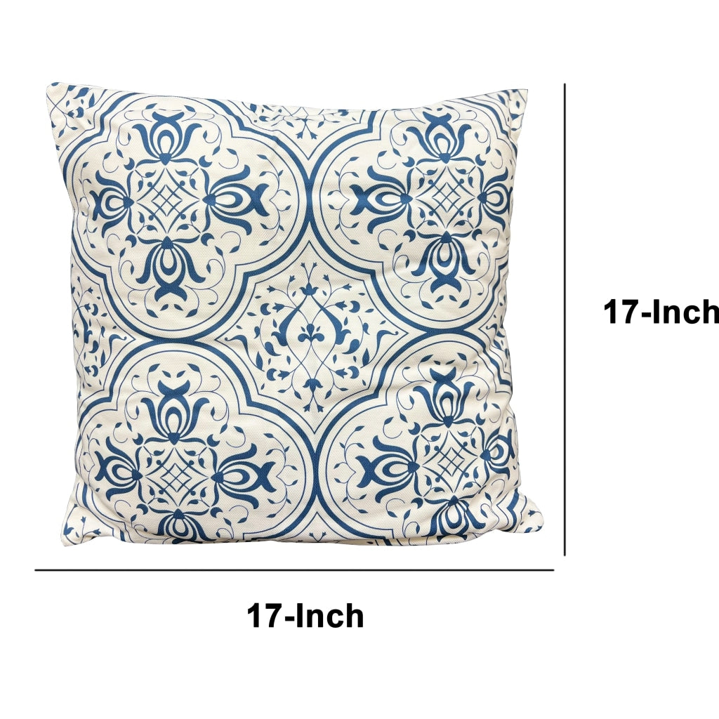17 x 17 Inch Decorative Square Cotton Accent Throw Pillow with Classic Damask Print Blue and White By The Urban Port UPT-272777