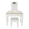 35 Inch 3 Piece Vanity Desk Set with Cushioned Stool and Elegant Trifold Mirror 4 Drawers Off White Solid Wood By The Urban Port UPT-272877