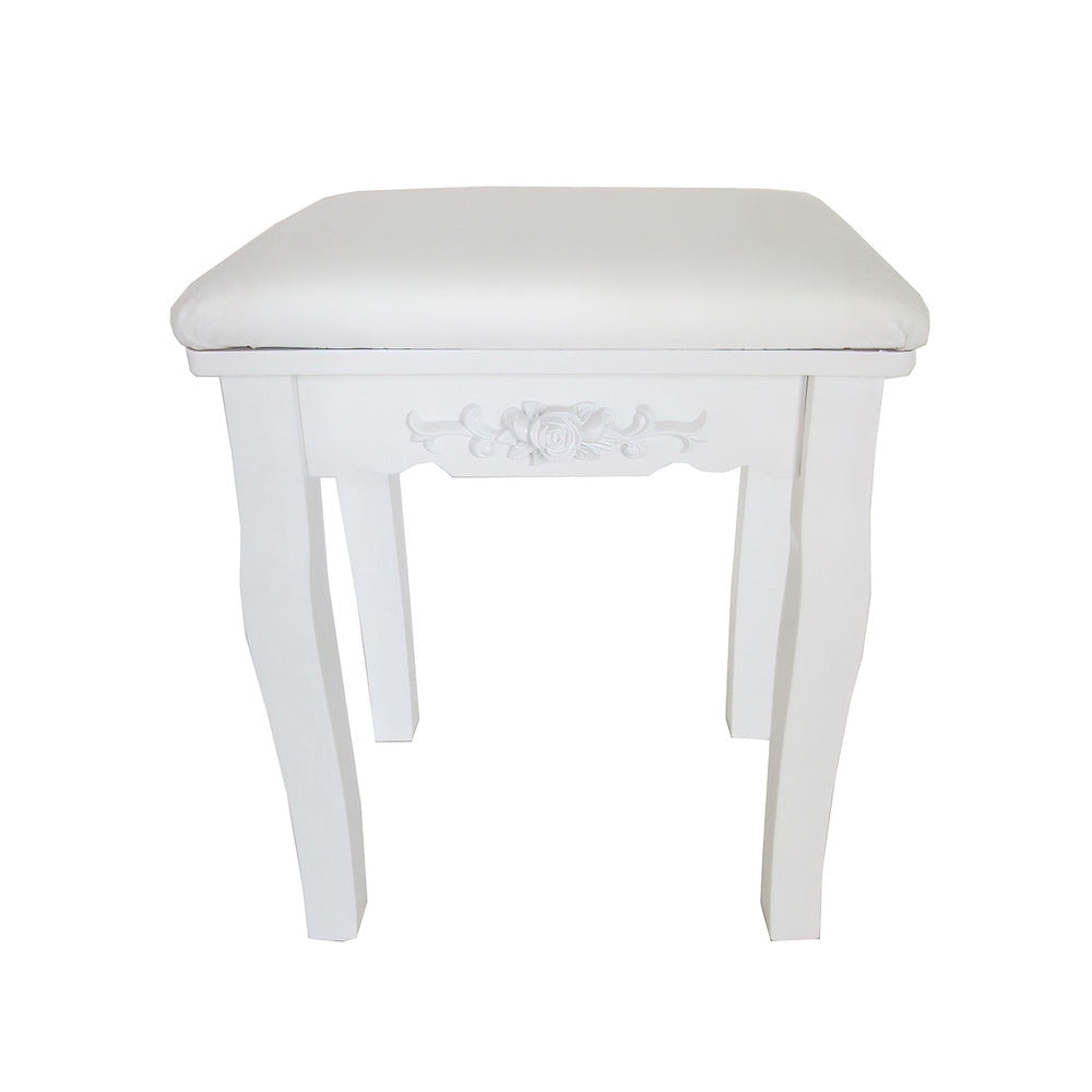 32 Inch 2 Piece Vanity Desk Set with LED Lights 5 Drawers Cushioned Stool White Solid Wood By The Urban Port UPT-272881