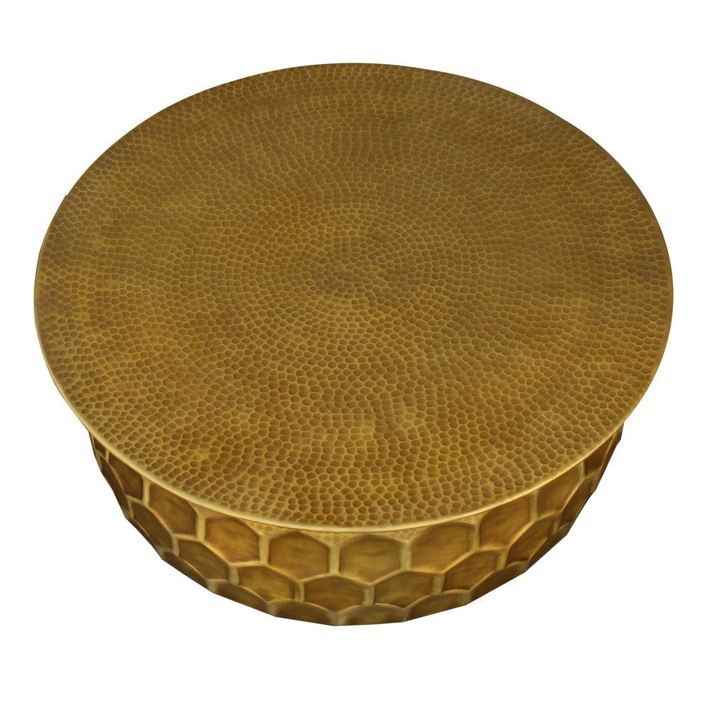 Jed 32 Inch Handcrafted Industrial Hammered Brass Round Coffee Table Aluminum Antique Brass By The Urban Port UPT-272882