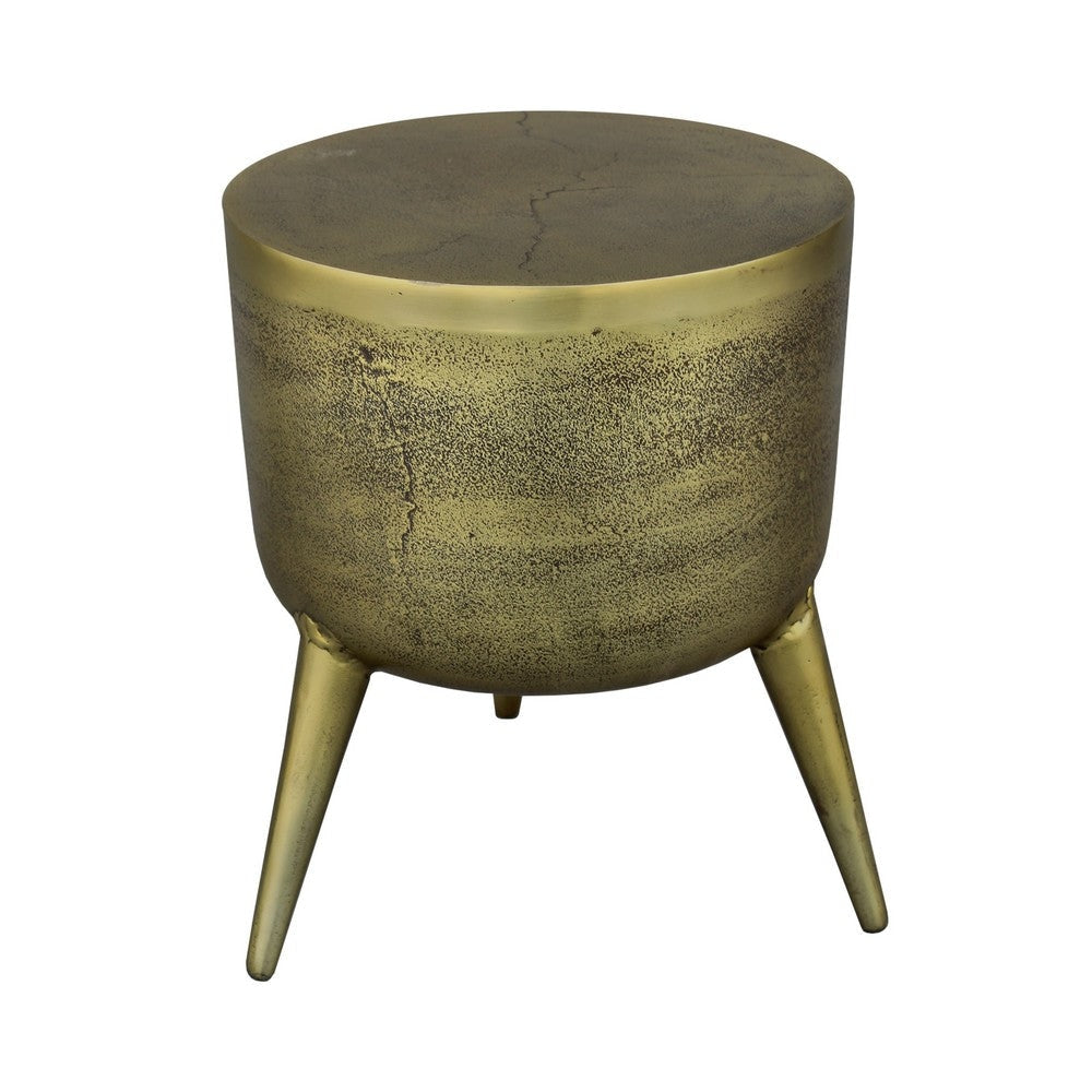 16 Inch Classic Vintage Round 3 Legs Decorative Aluminum Side End Table Djembe Drum Shape Antique Brass By The Urban Port UPT-272886